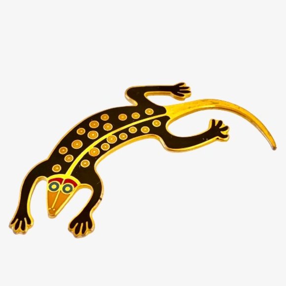 Laurel Burch Lizard Brooch Pin Cloisonne Enamel Gecko Vintage 90's Signed - Picture 12 of 14